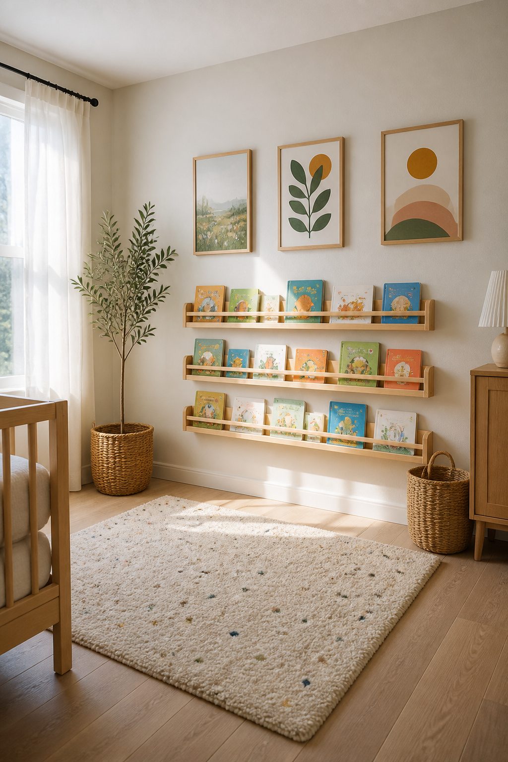IKEA Bekväm spice racks mounted on a wall for books.