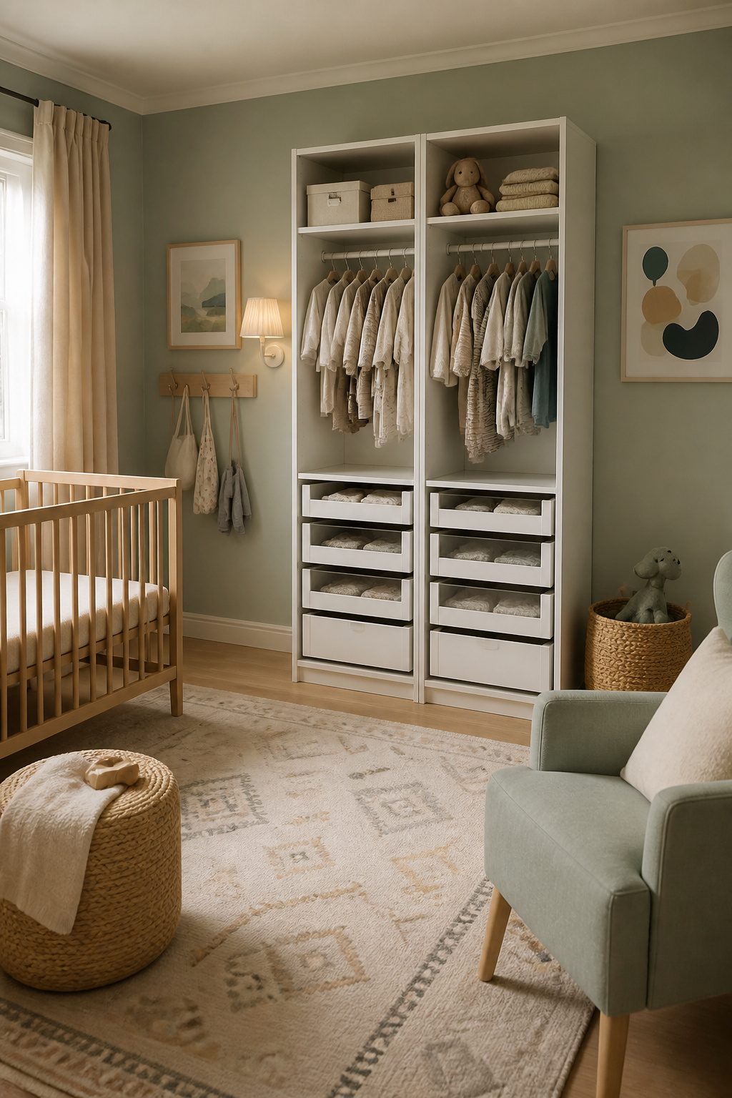 A PAX closet system designed for a nursery setup.
