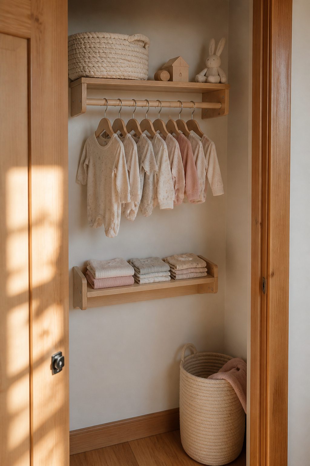 Two Bekväm spice racks used to display baby clothes.
