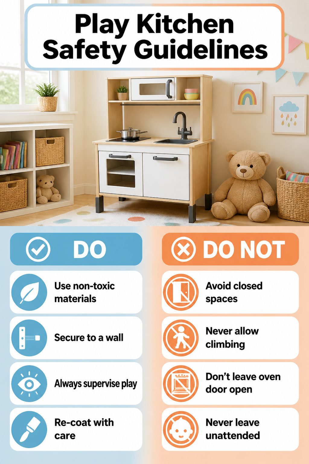 IKEA Play Kitchen Makeover: Seven Steps for a Full Refinish in 2026 9 Play kitchen safety guidelines displayed for reference.