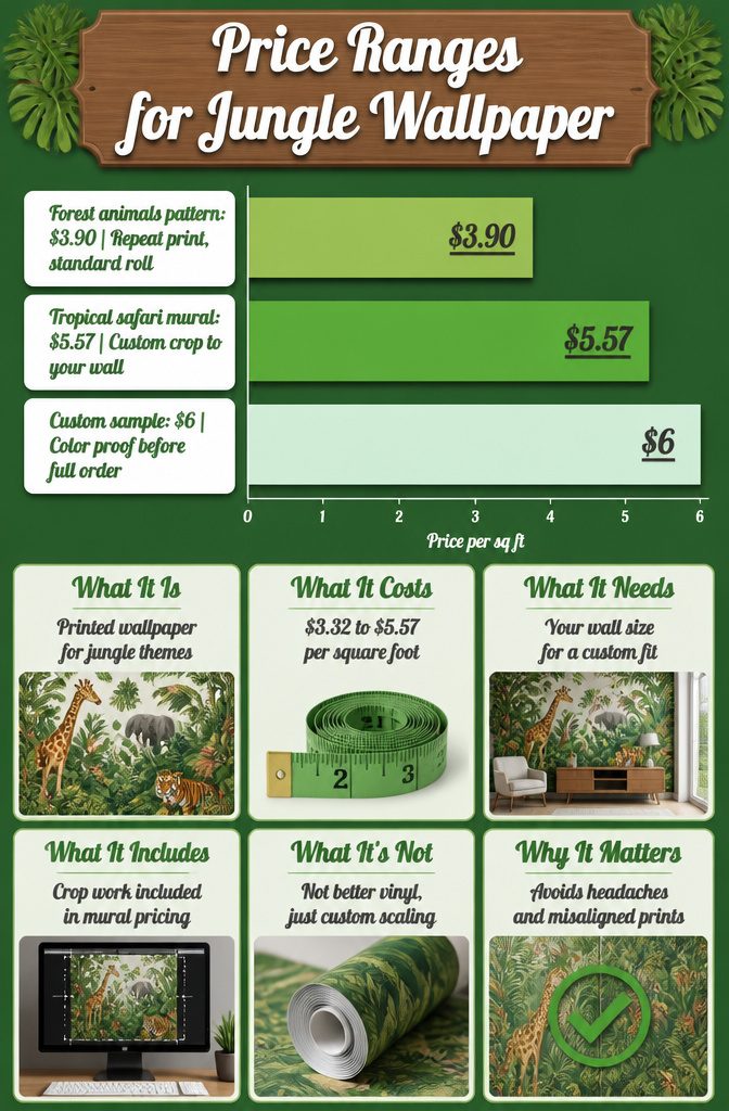 Chart displaying price ranges for different types of jungle wallpaper.