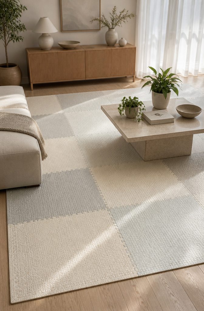 Interlocking House of Noa play mats in a contemporary living space.