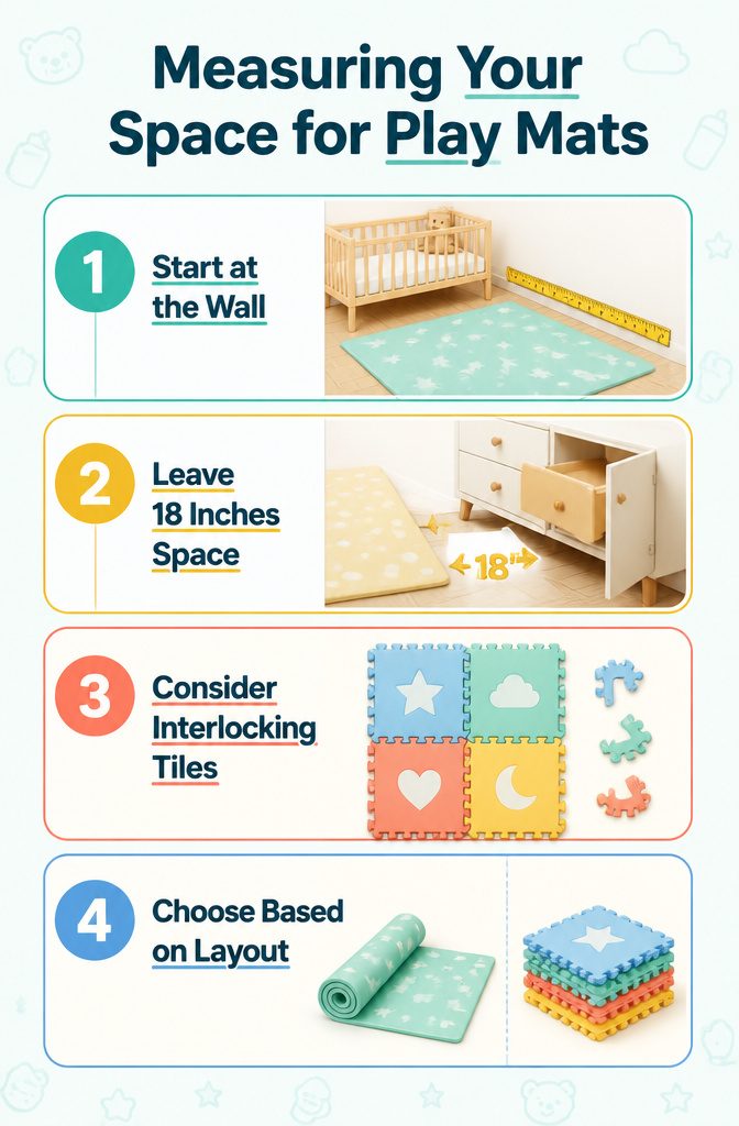 Diagram showing how to measure space for play mats.