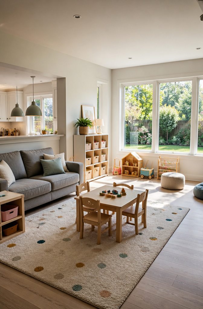 12 Kids Room Playroom Ideas That Grow With Your Family 11 A playroom located on the first floor near a kitchen.