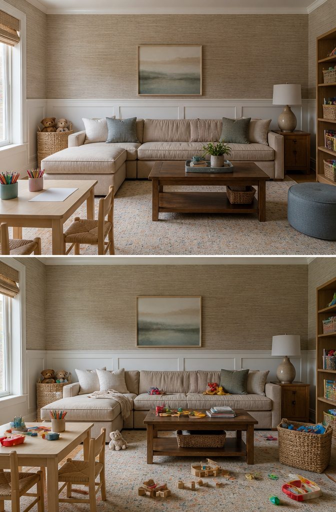 12 Kids Room Playroom Ideas That Grow With Your Family 13 A well-furnished playroom with comfortable seating and play areas.