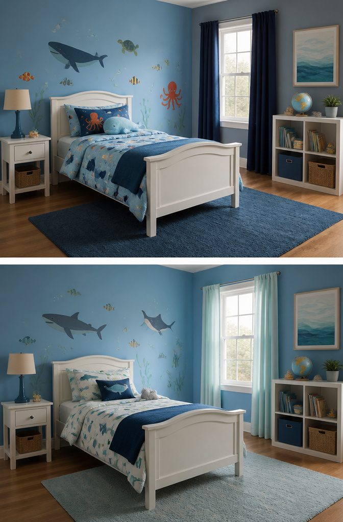 A kids room with neutral-colored walls and minimal decor.