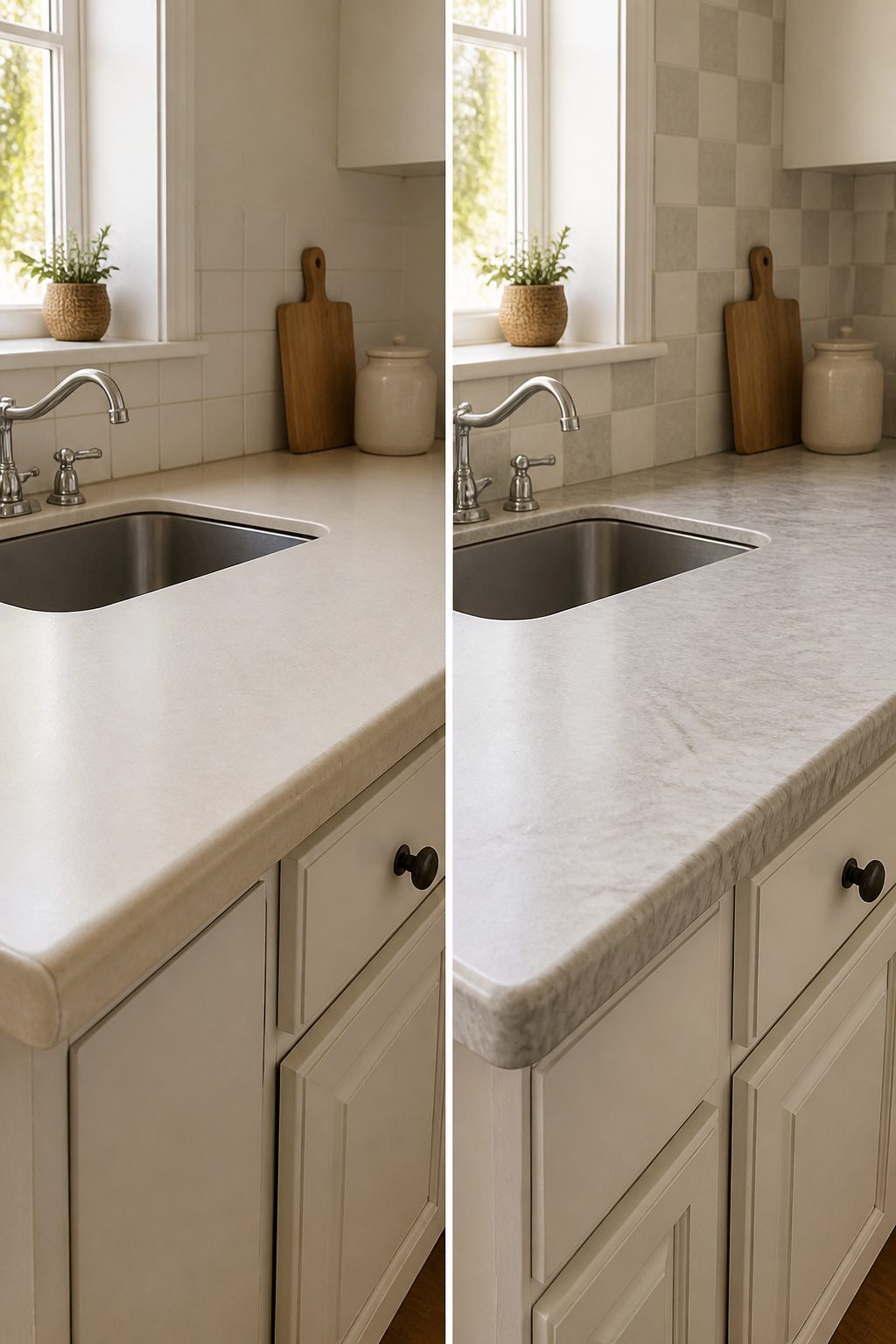 10 Budget Kitchen Makeover Ideas for 2026 13 Close-up of laminate countertop with a stone-like design.