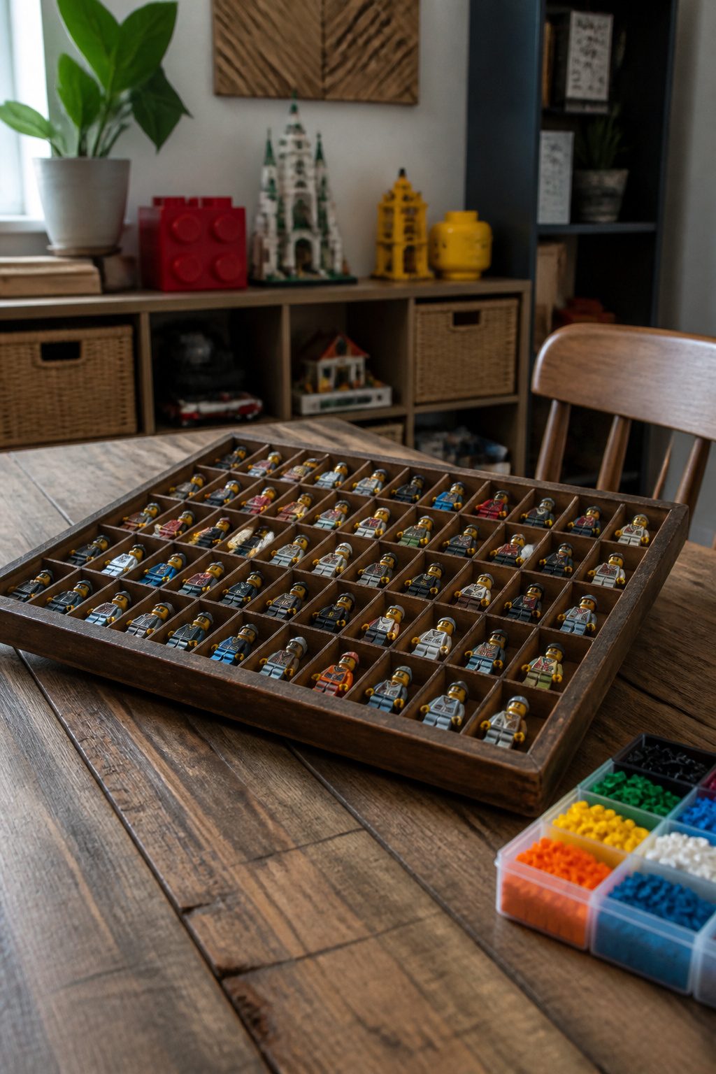 10 LEGO Storage Ideas for Real Collections in 2026 12 A printer's tray filled with LEGO minifigures organized in small cells.
