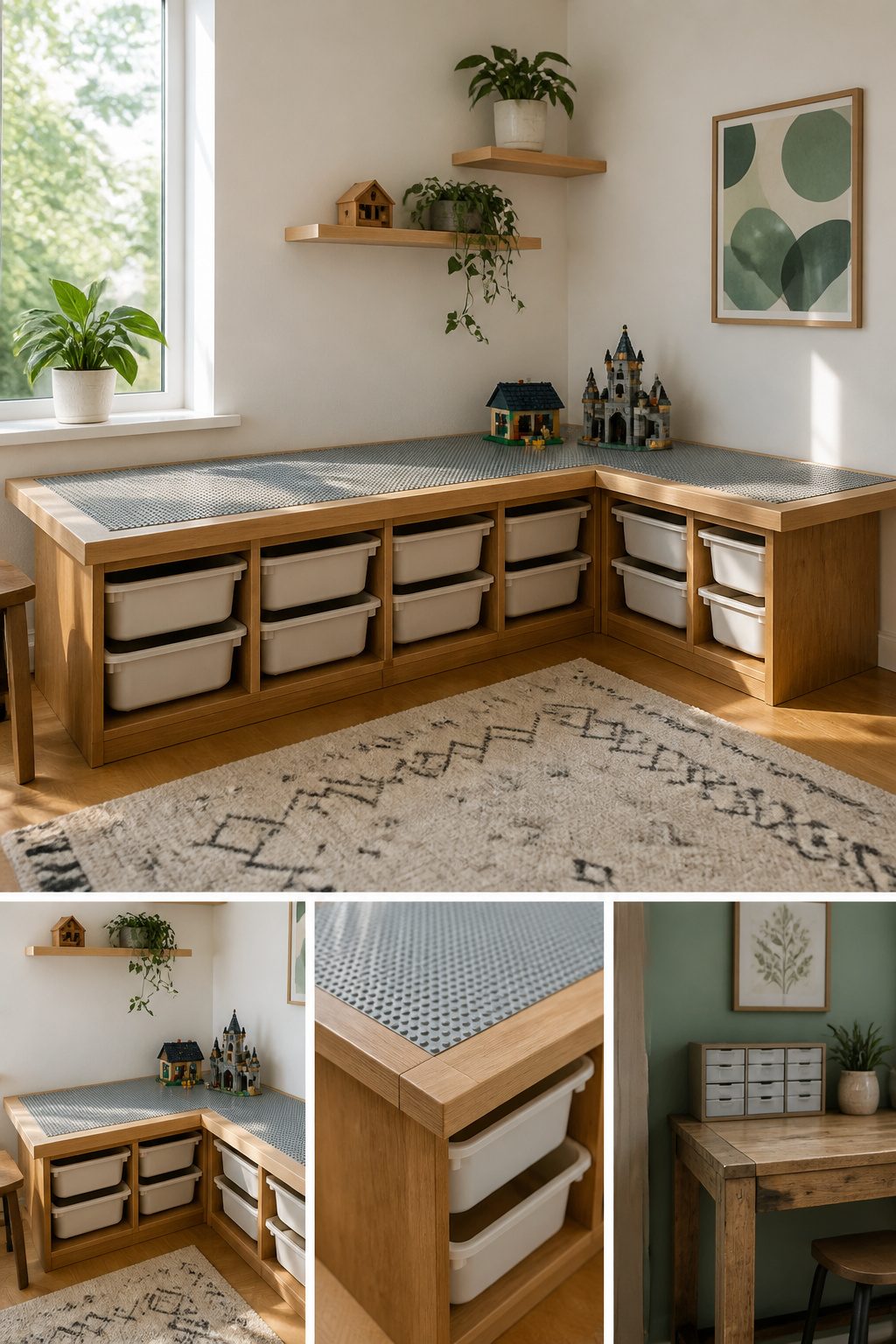 Lego Table Ideas: 6 DIY Builds for Play and Storage 6 Custom-built Lego table designed to fit a specific corner with storage.