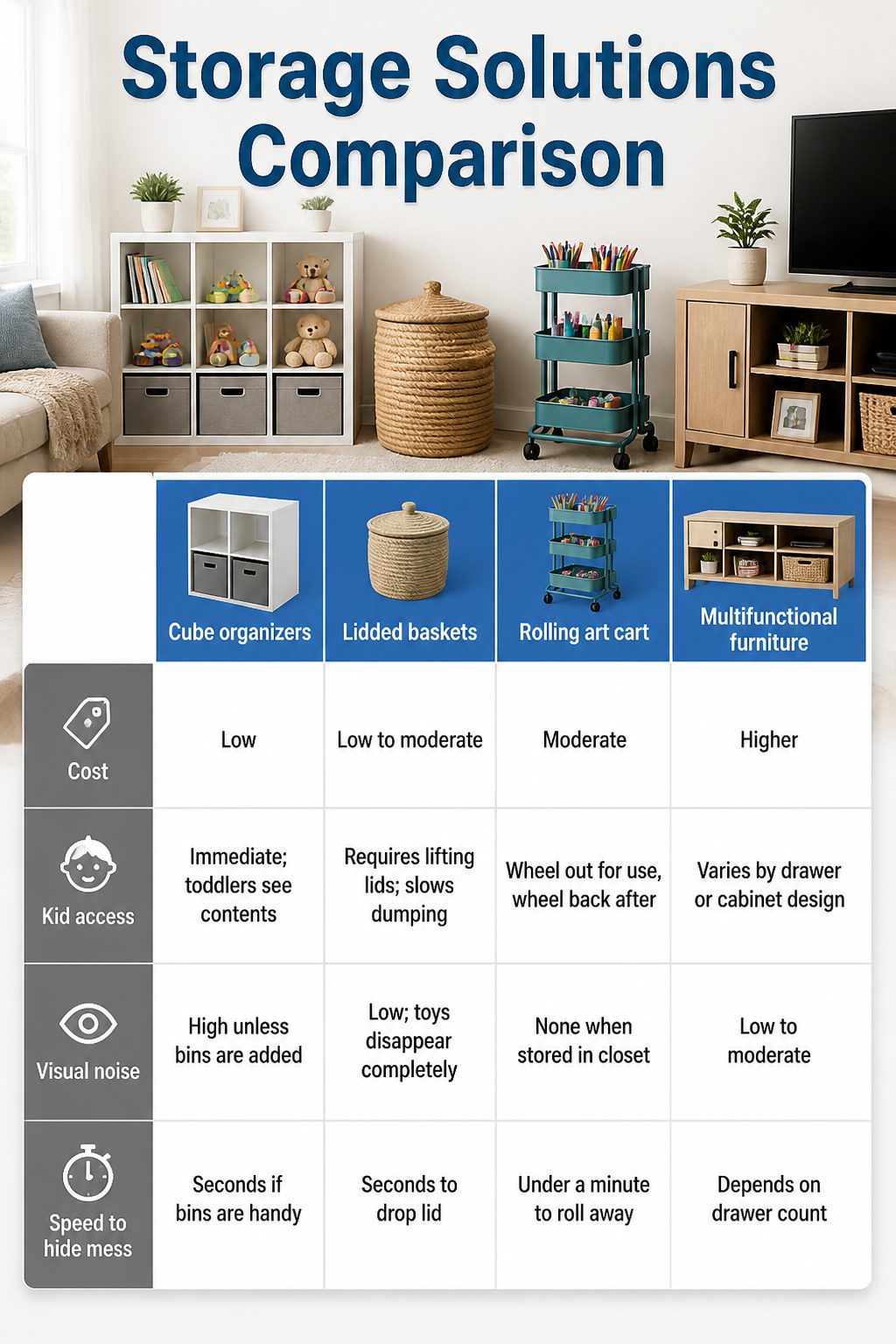 Chart comparing different toy storage solutions.