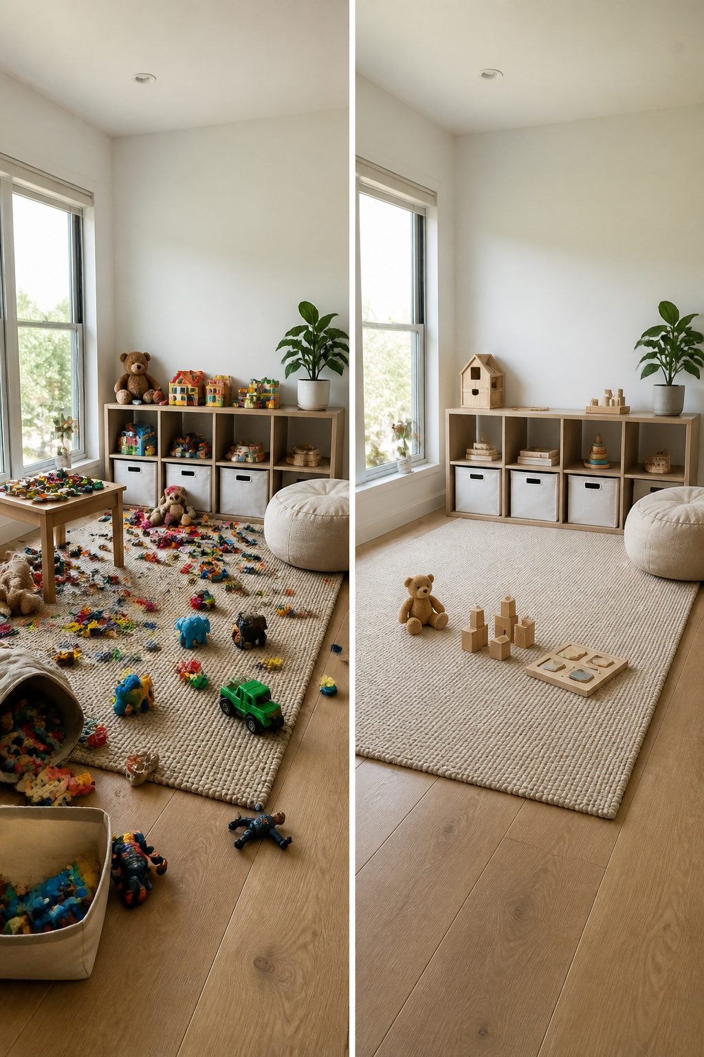 A playroom with a limited selection of toys on display.