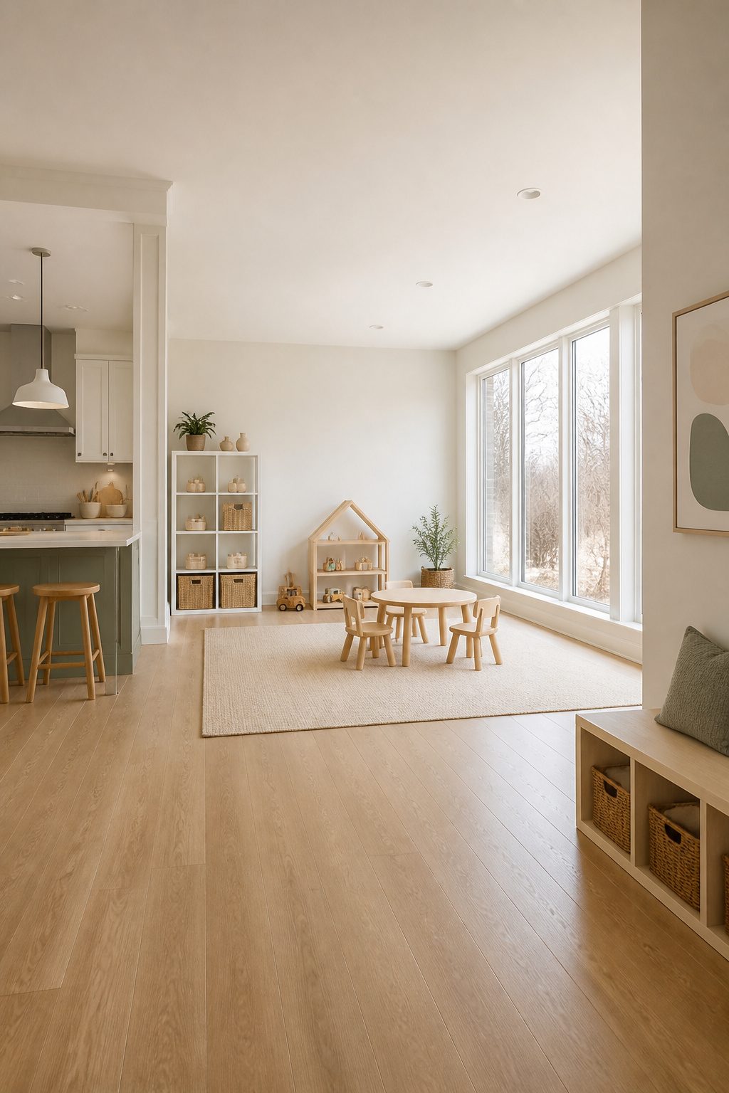 A well-designed playroom located in a high-traffic area of the home.