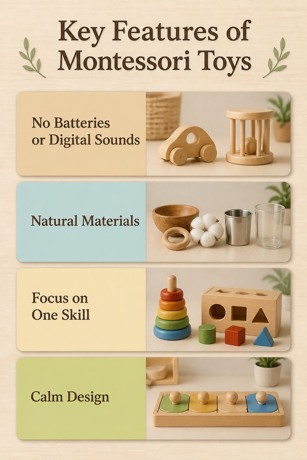 An informative image highlighting features of Montessori toys.