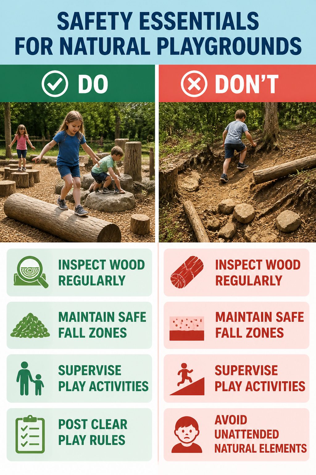 Checklist for inspecting safety in a natural playground.