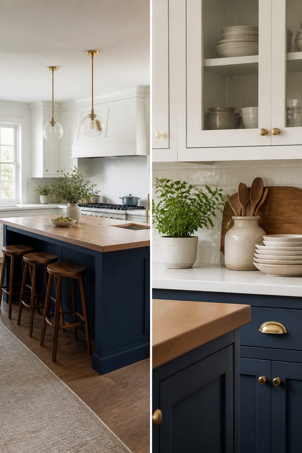 10 Navy and White Kitchen Cabinet Ideas for 2026 5 Kitchen featuring a navy island surrounded by white cabinets.