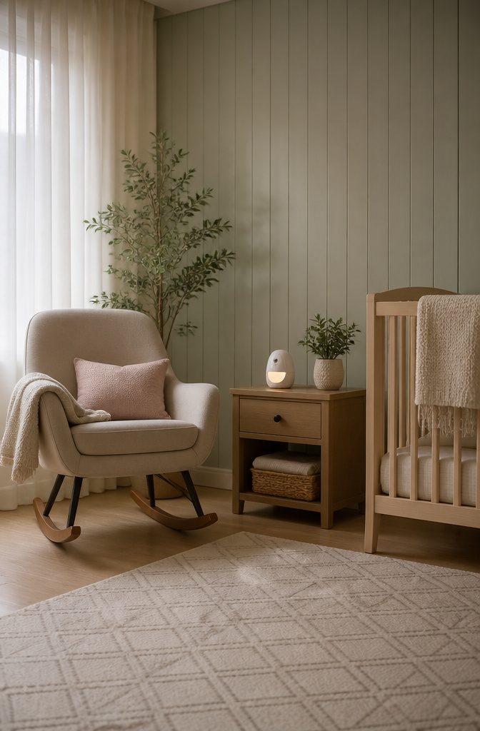 Baby monitor set up in a nursery space.