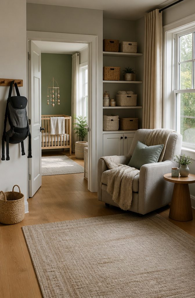 Nursery space showing a crib and a baby monitor.