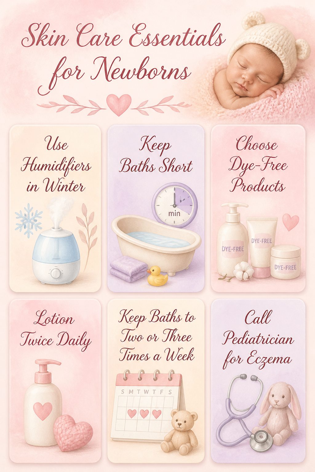 Skin care products arranged for winter use on newborns.
