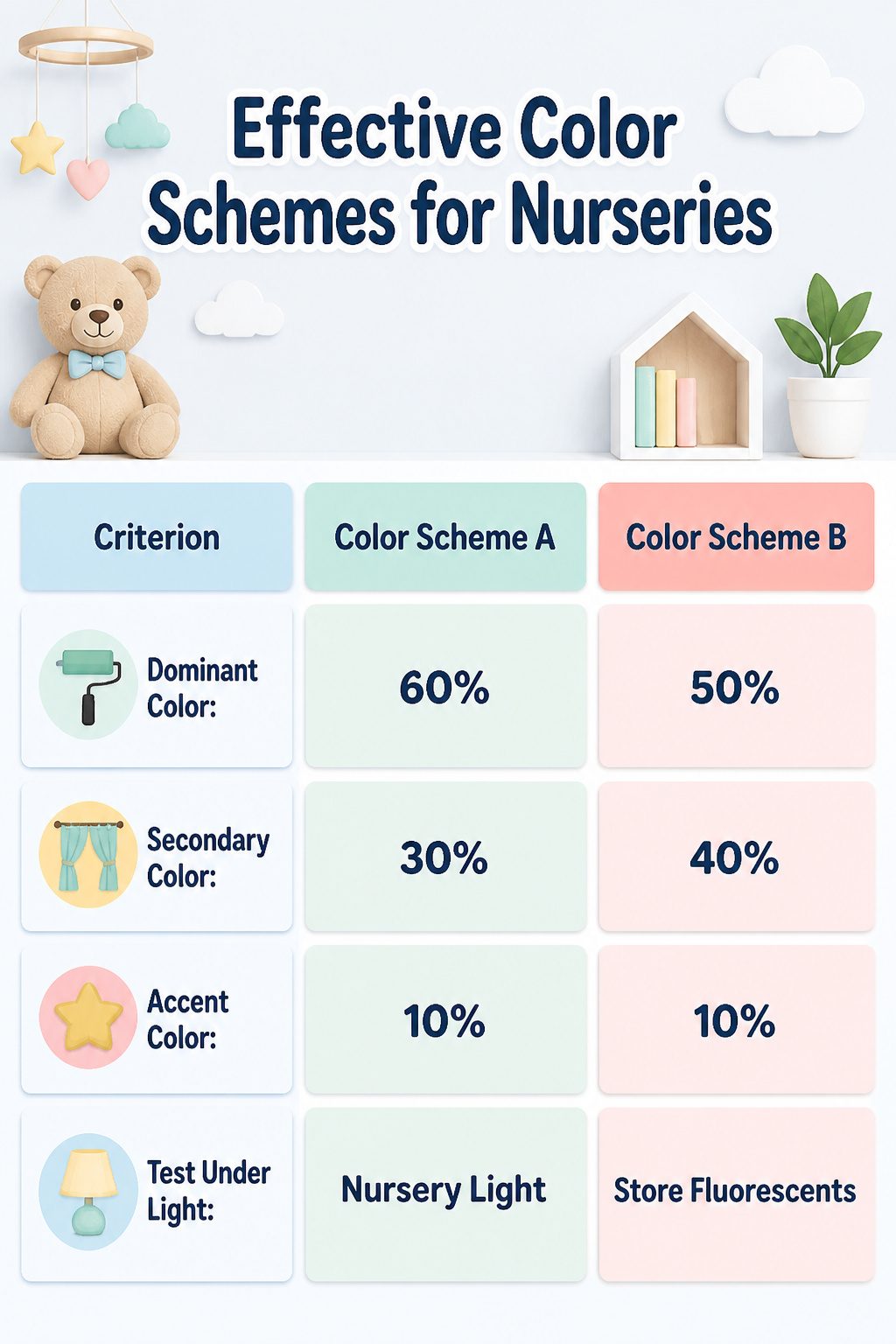An infographic detailing effective color schemes for nurseries.