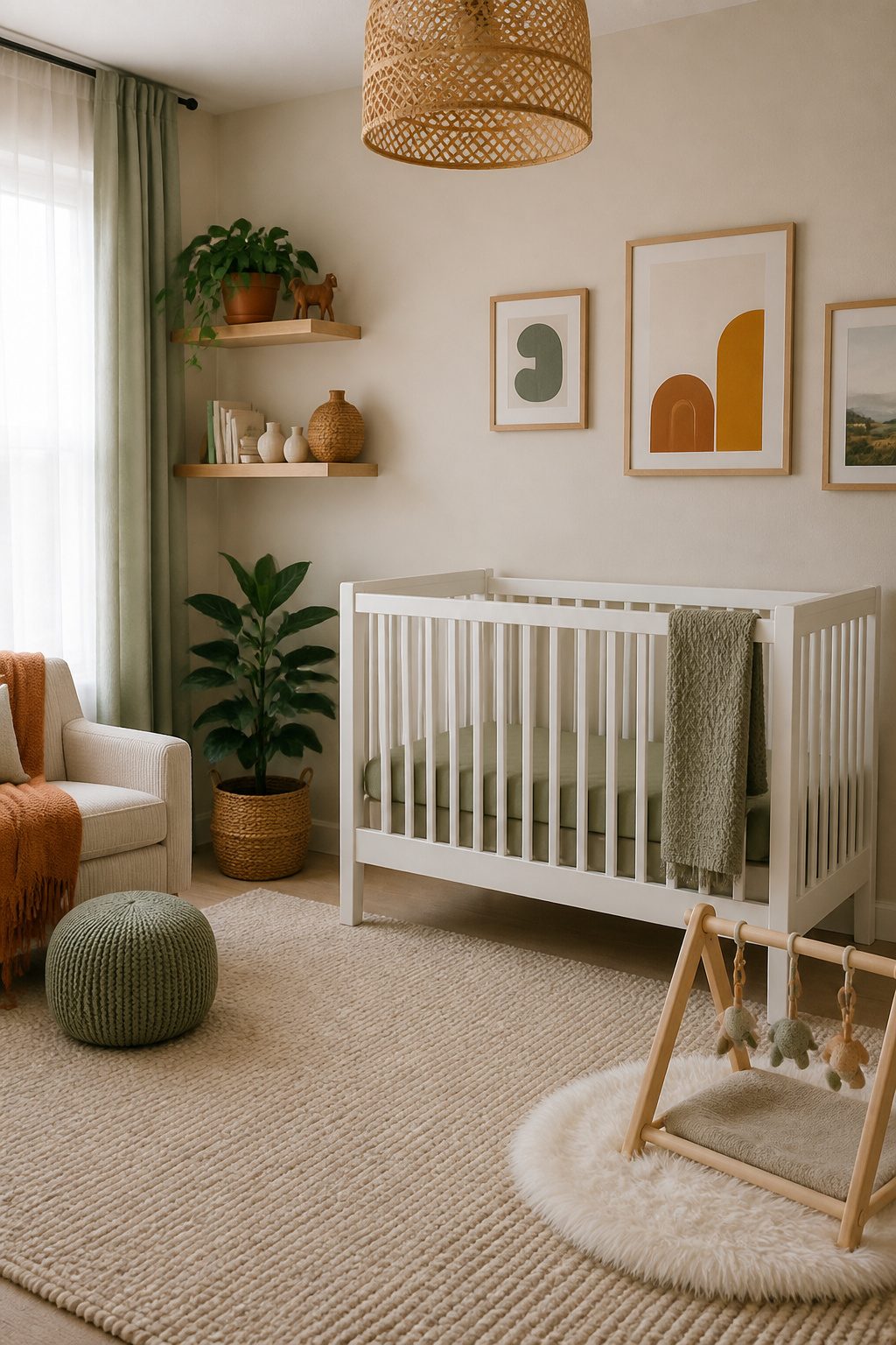 A nursery featuring soft colors and versatile accessories.