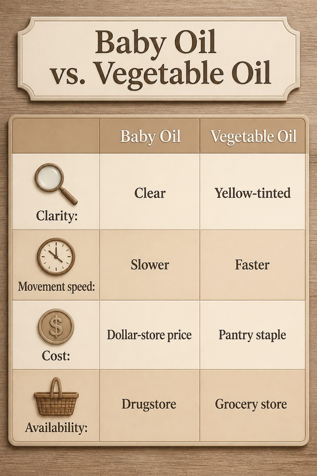 Oil and Water Sensory Bottle: A Complete DIY Guide for 2026 7 A comparison chart of baby oil and vegetable oil for sensory bottles.