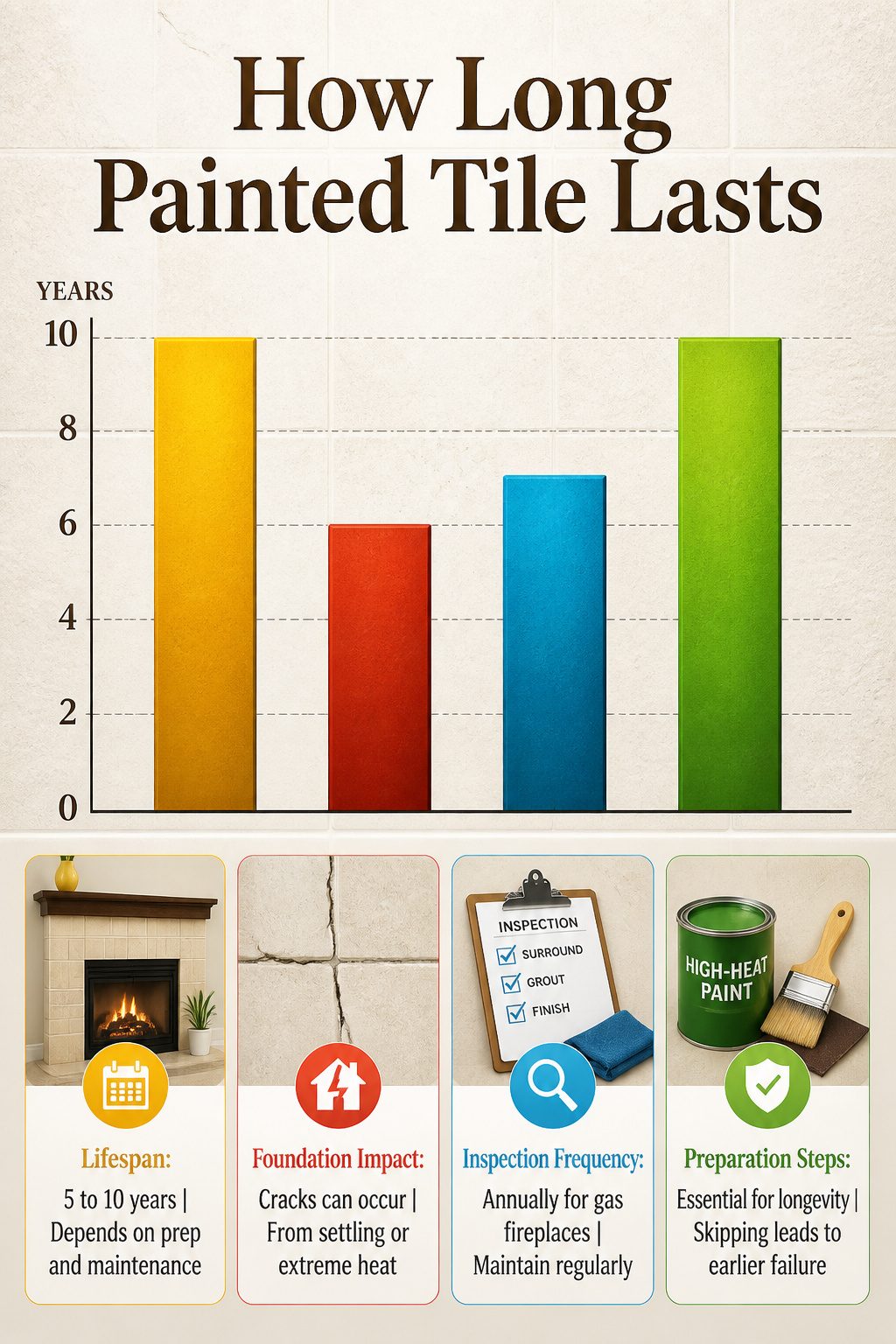 Chart detailing the lifespan of painted fireplace tile finishes.