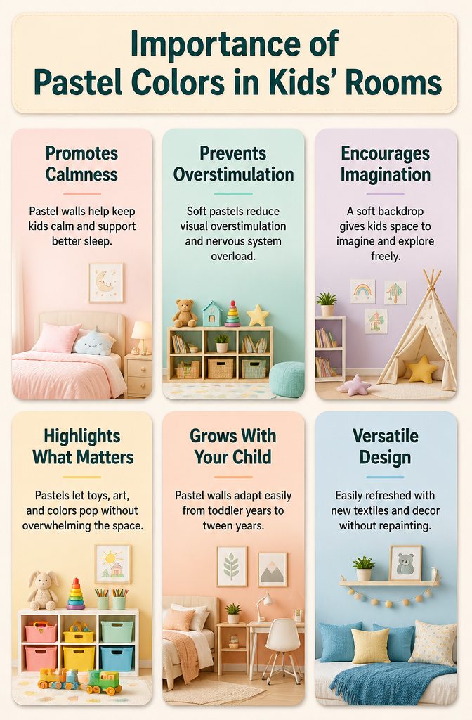 An infographic explaining the importance of pastel colors in kids' rooms.