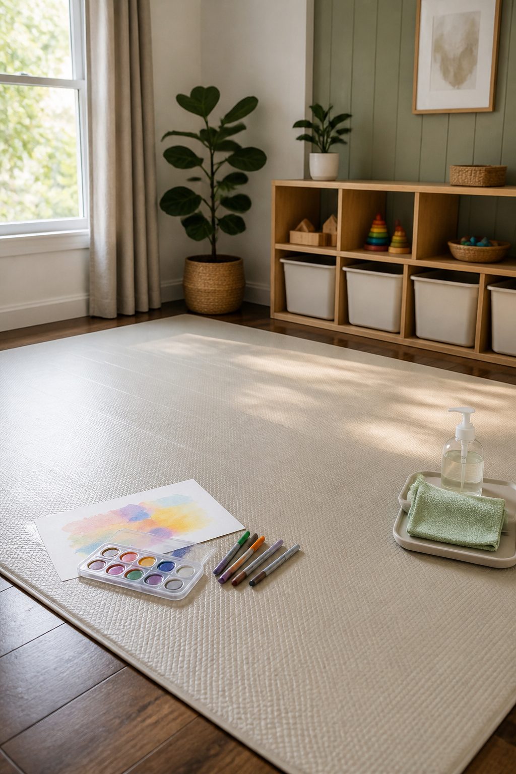Smooth PVC memory foam mat on rustic wooden flooring.