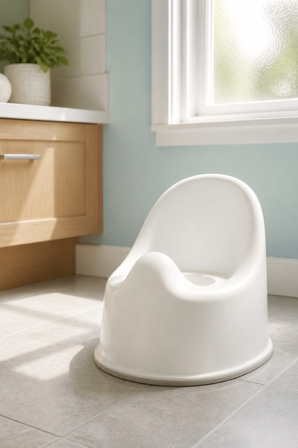 A BabyBjorn potty chair with a removable inner bowl and high back.