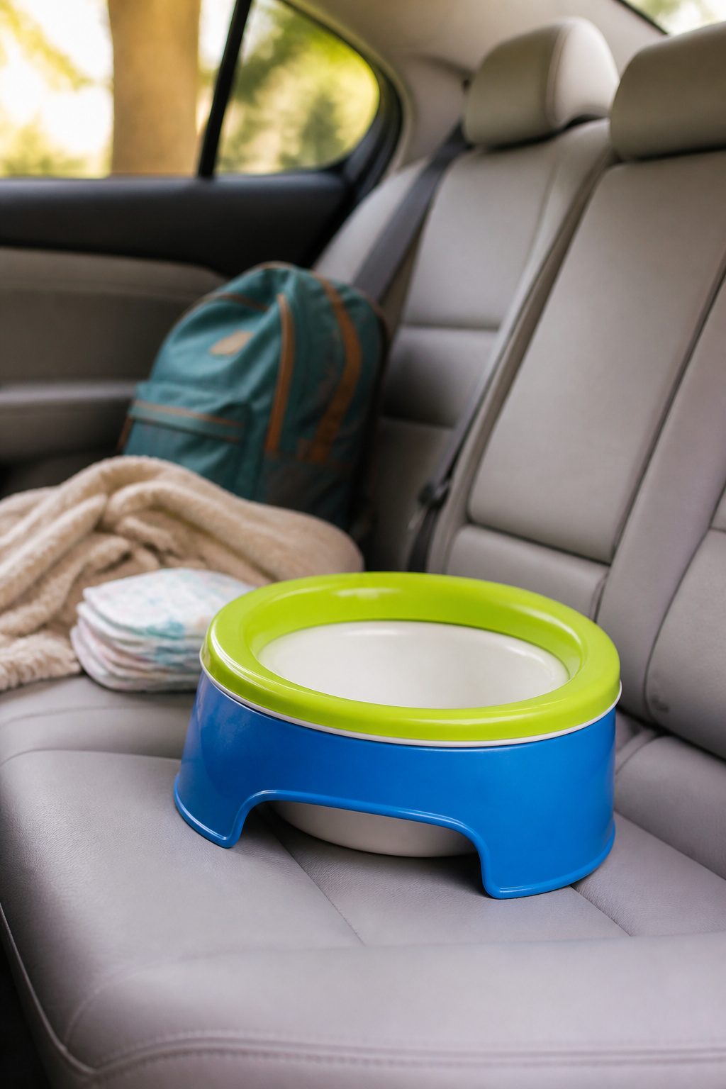 A Potette travel potty with disposable liners in a wet/dry bag.