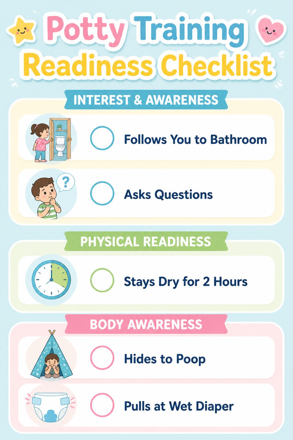 A potty training readiness checklist for parents.