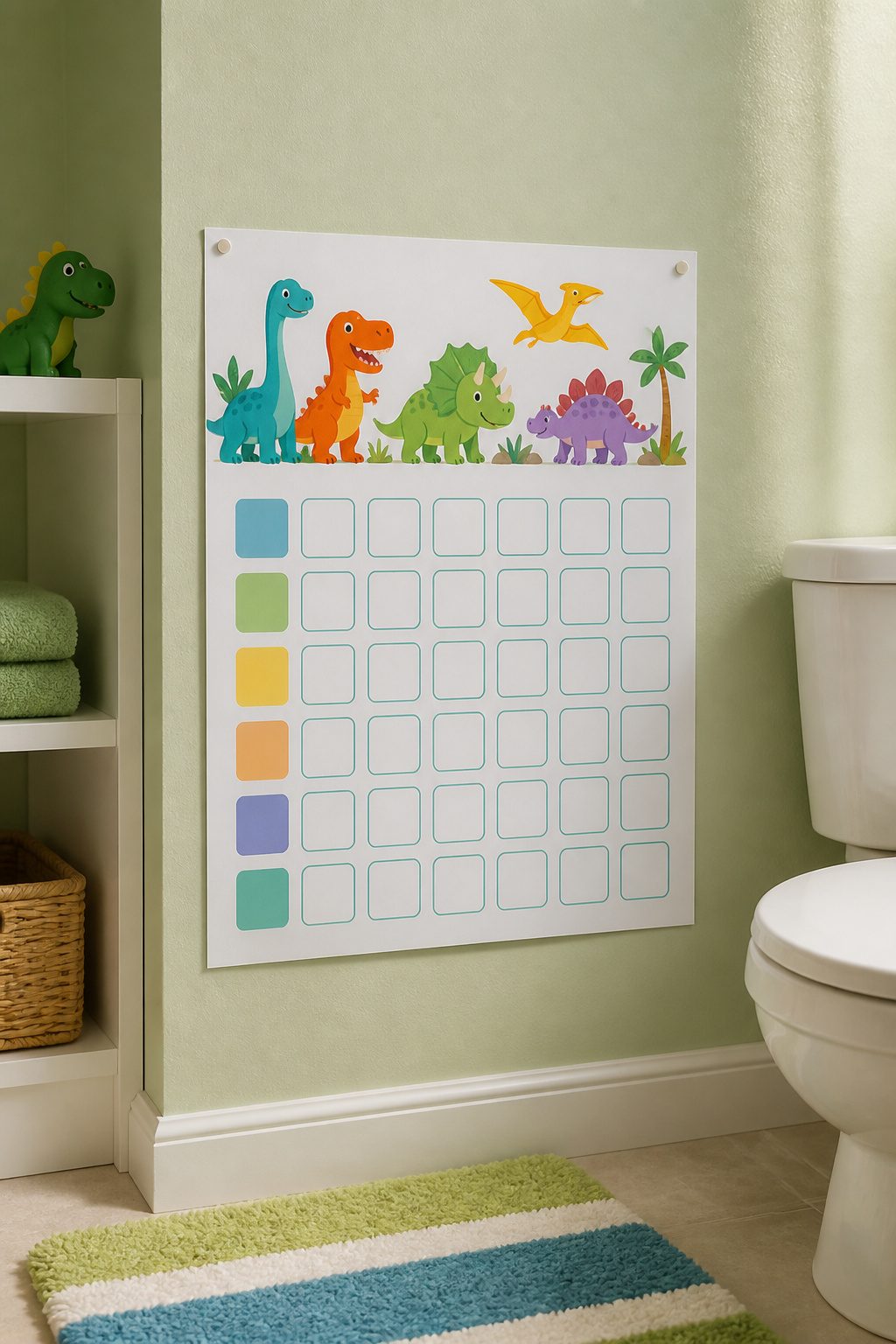 A variety of themed potty charts with characters like Elmo and dinosaurs.