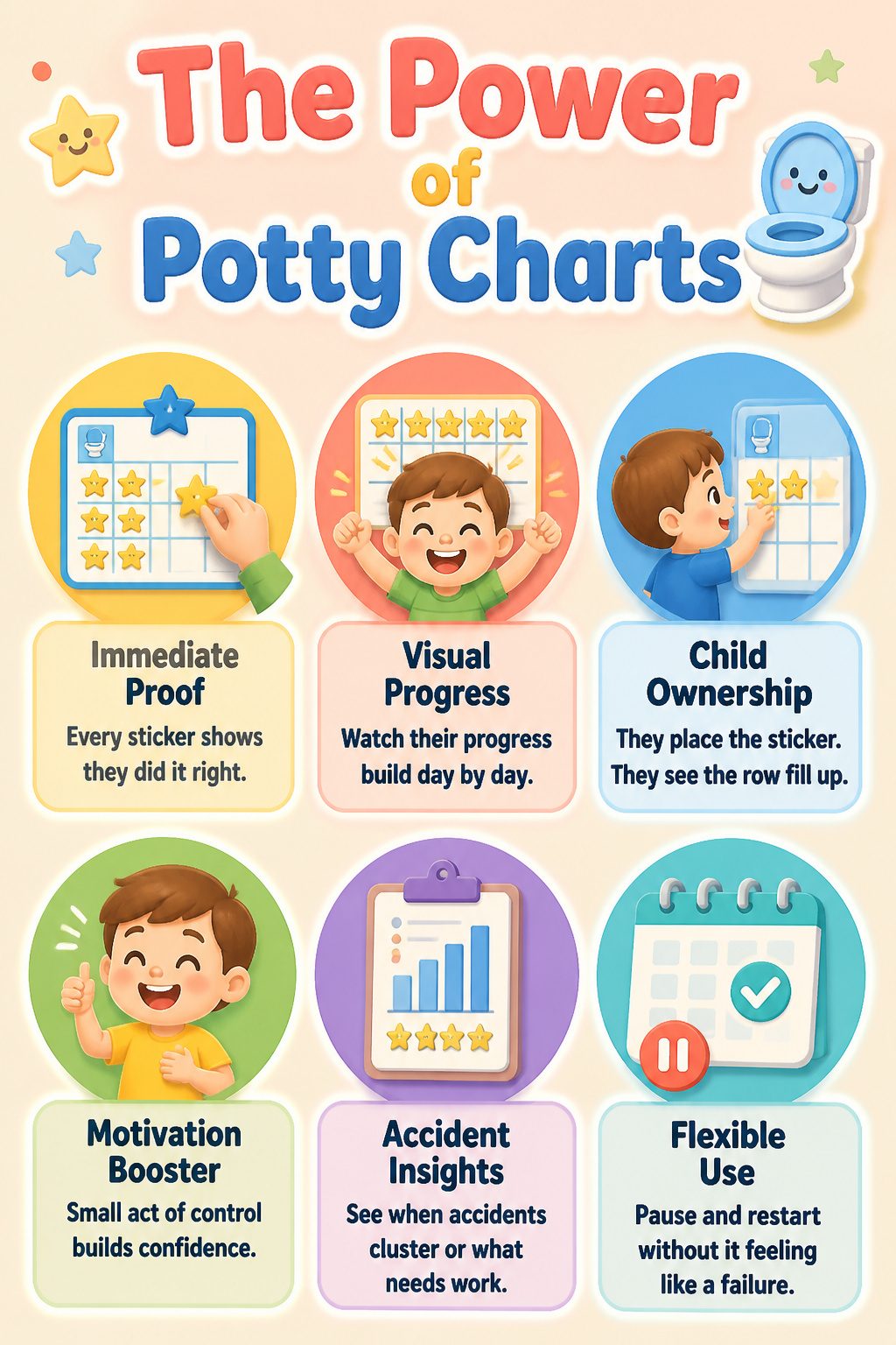A diagram explaining the benefits of using potty charts.