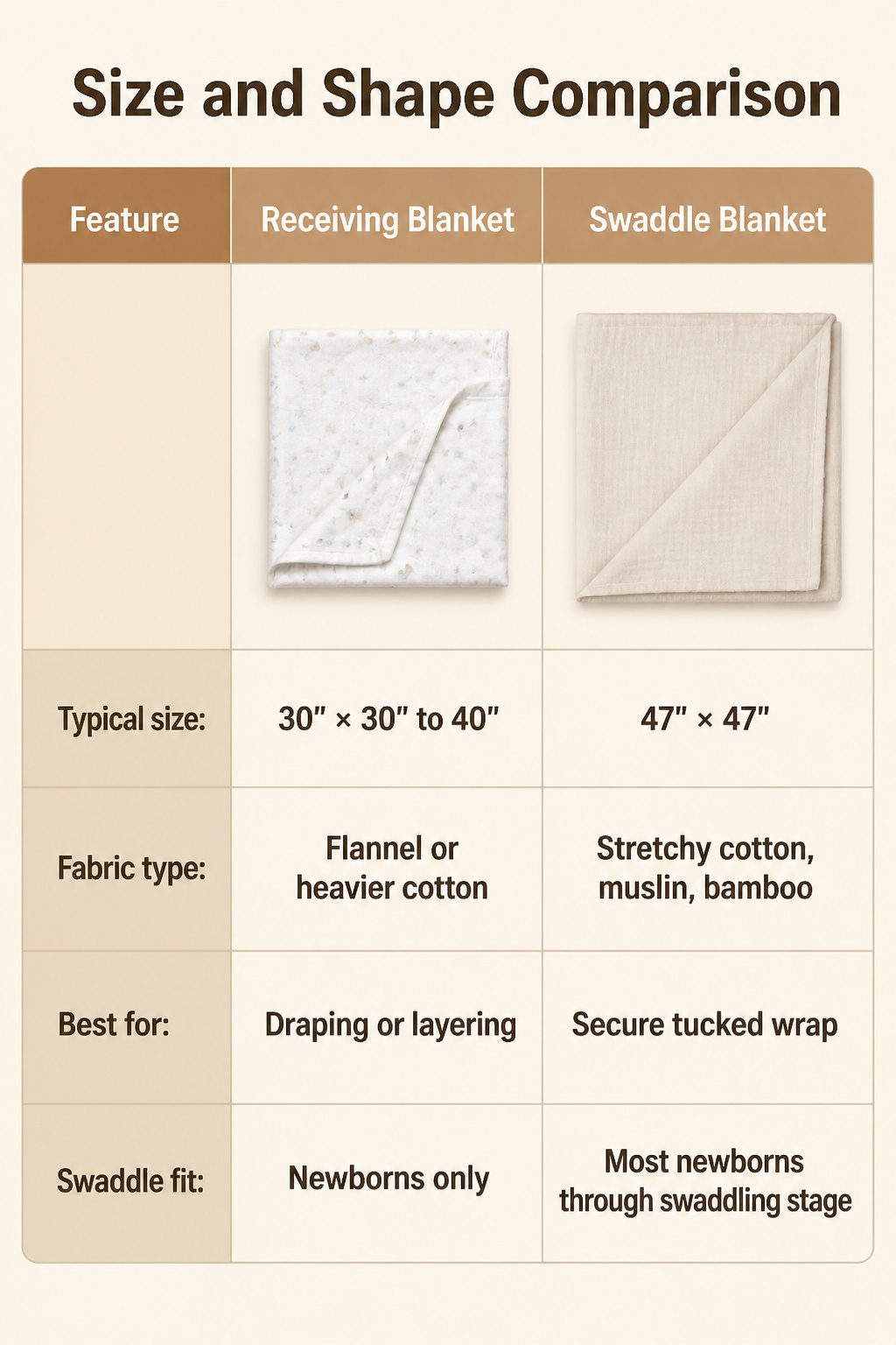 Receiving Blanket vs Swaddle Blanket: 5 Differences That Actually Matter 2 Size comparison of a receiving blanket and a swaddle blanket.
