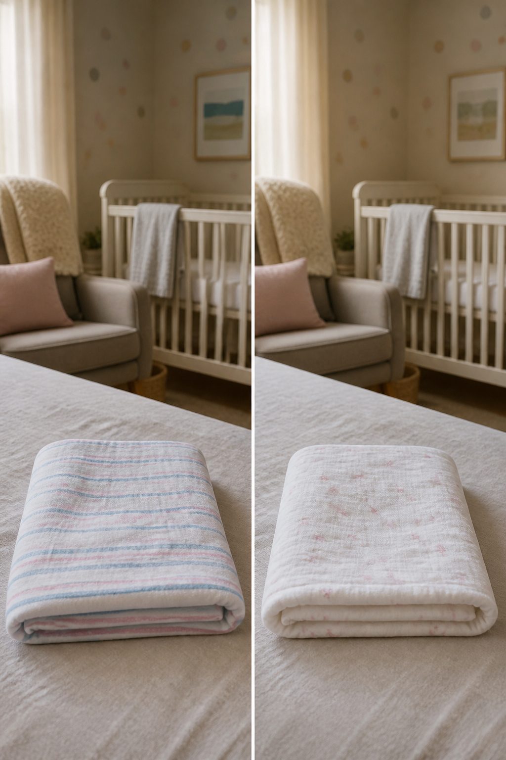 Receiving Blanket vs Swaddle Blanket: 5 Differences That Actually Matter 1 Couple holding a receiving blanket and a swaddle blanket.