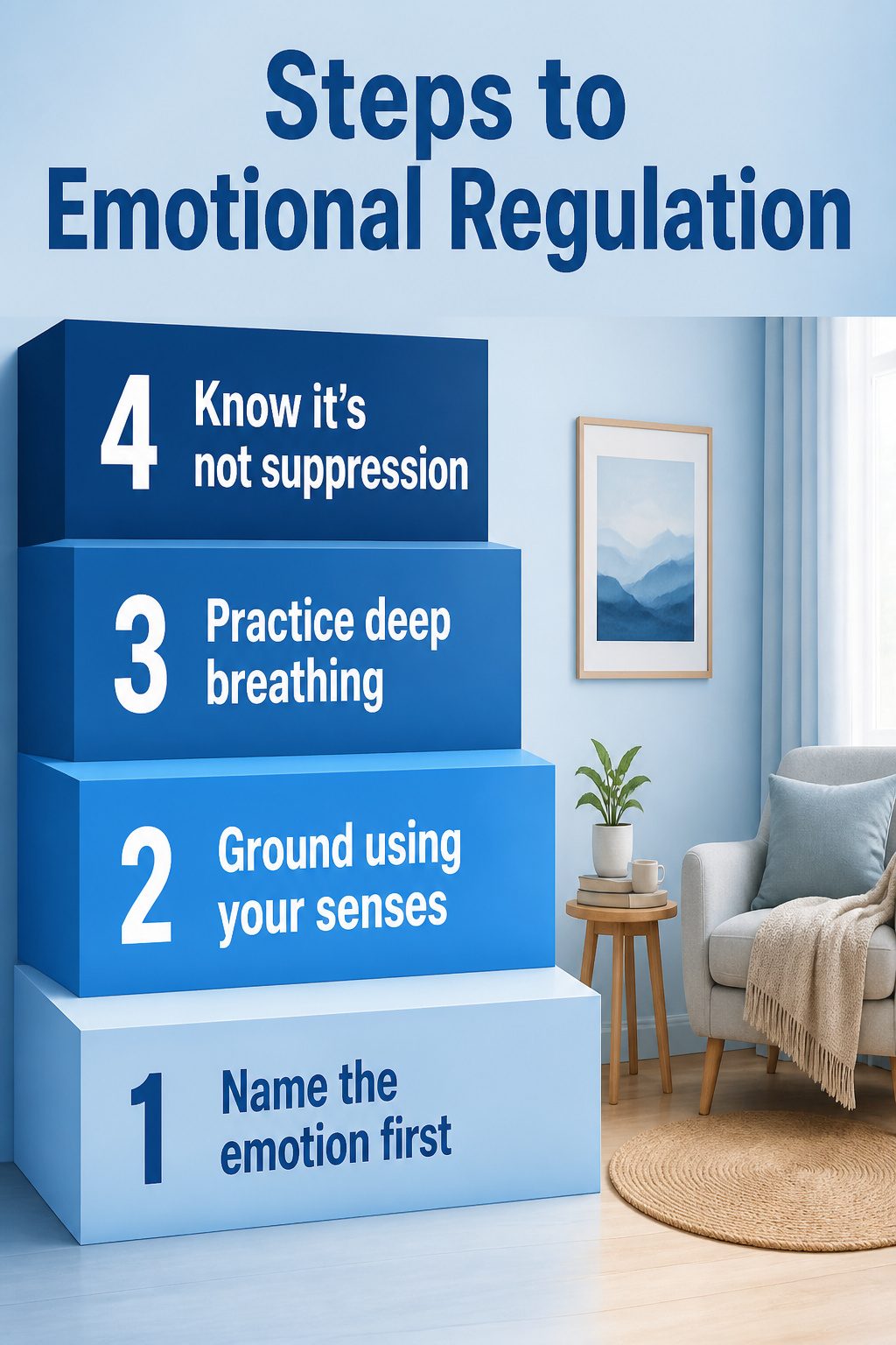 An information image listing steps for emotional regulation on a table.