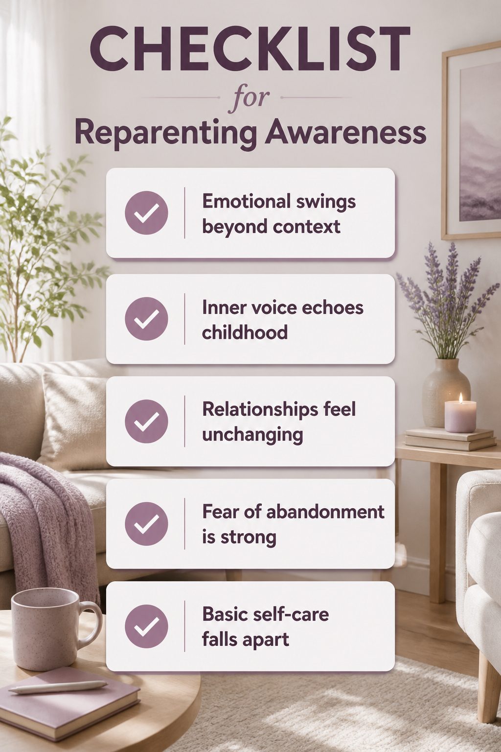 A checklist for reparenting awareness displayed on a table or wall.