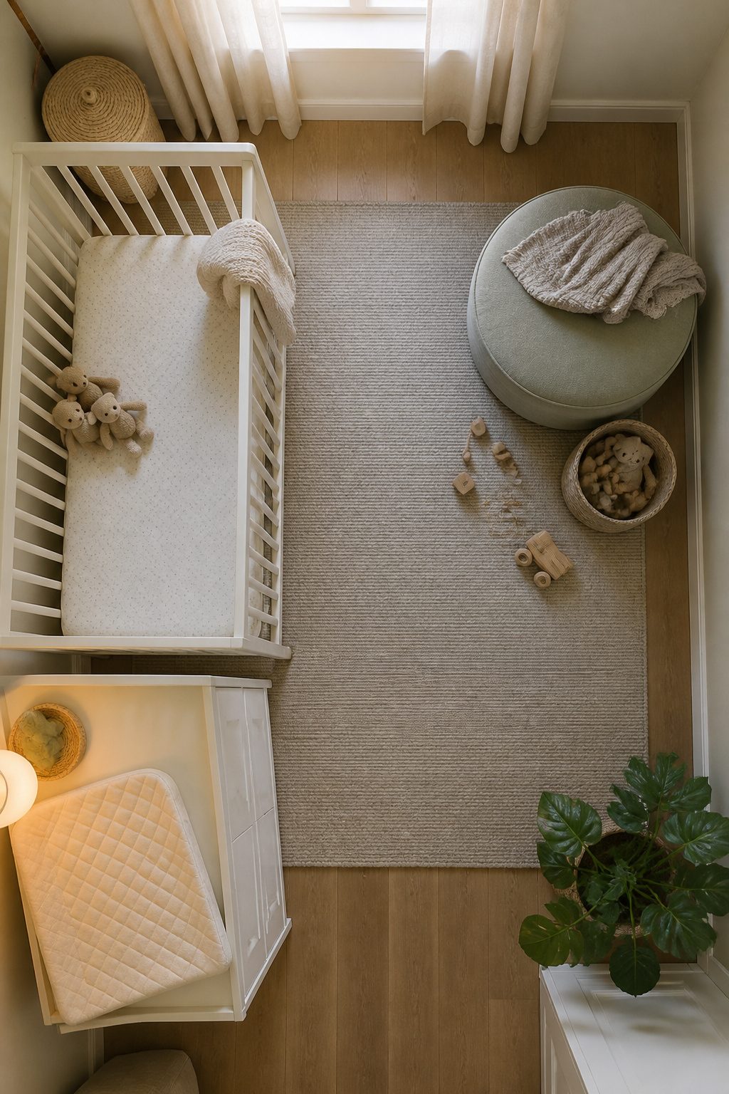 10 Small Nursery Ideas That Save Space in 2026 12 A crib serving as a central point in a small nursery layout.