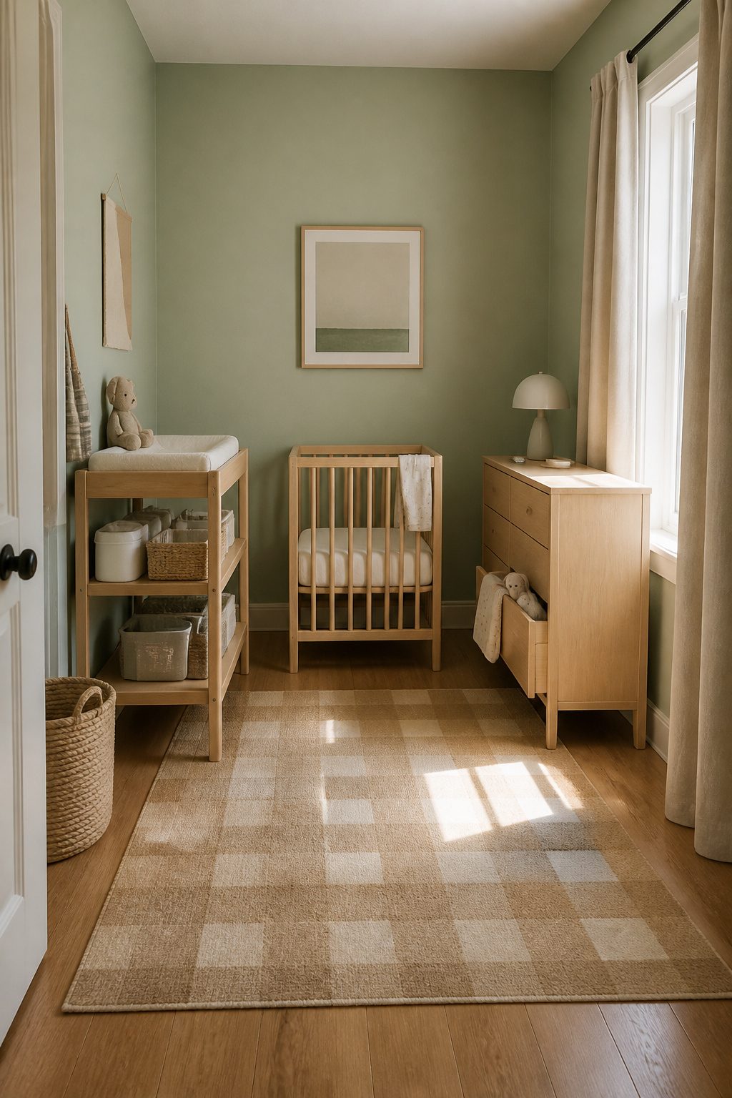 10 Small Nursery Ideas That Save Space in 2026 1 A mini crib in a small nursery with a dresser nearby.