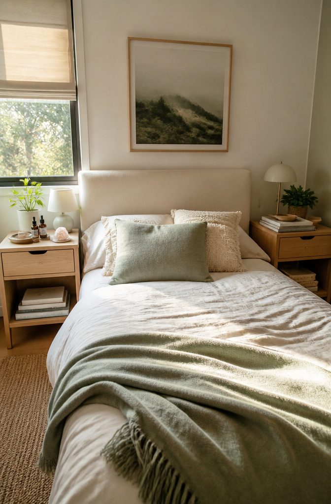 Small Room Organization Bedroom Guide for Tight Spaces 6 Two side tables in a shared bedroom displaying personal items.