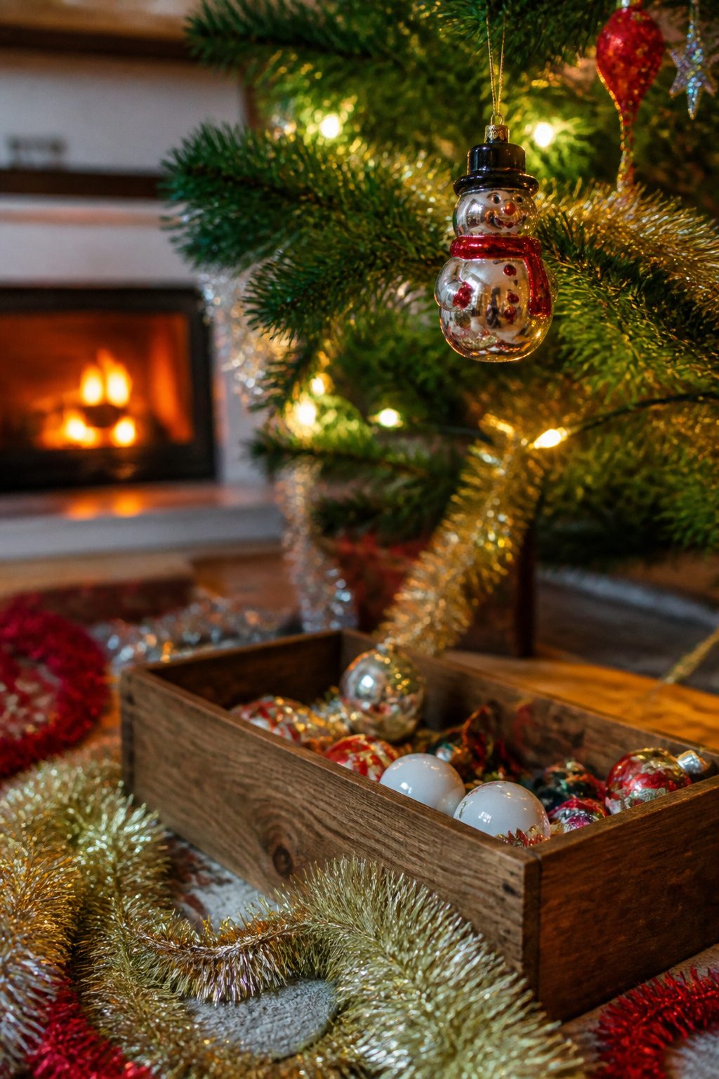 What to Put in a Christmas Eve Box: 15 Ideas for 2026 3 A glass snowman ornament reflecting light on a tree.