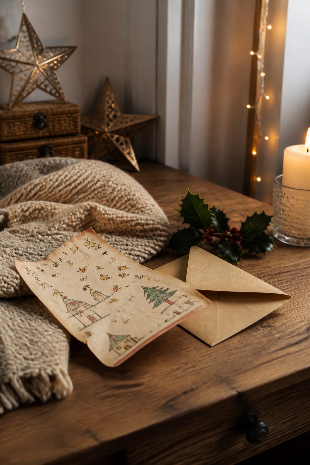 What to Put in a Christmas Eve Box: 15 Ideas for 2026 11 A whimsical letter with a vintage envelope and holly.