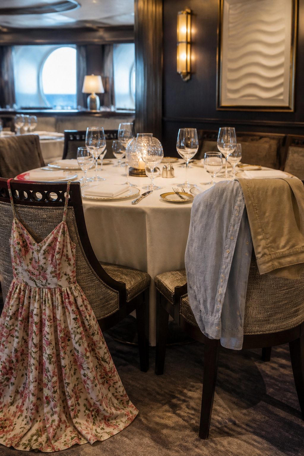 What to Wear on a Disney Cruise: 8 Outfit Types for 2026 4 Sundress, dress shorts, and a button-down shirt on a dining table.